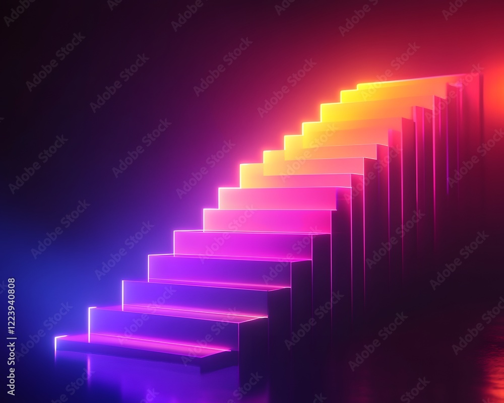 Aufkleber a vibrant staircase illuminated with colorful neon lights, creating a visually stunning abstract eff