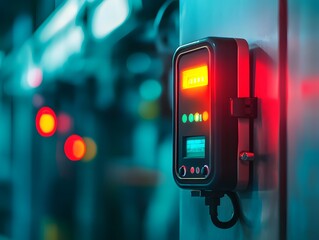 A vivid close-up of a digital control panel with vibrant lights and indicators, showcasing advanced technological features.