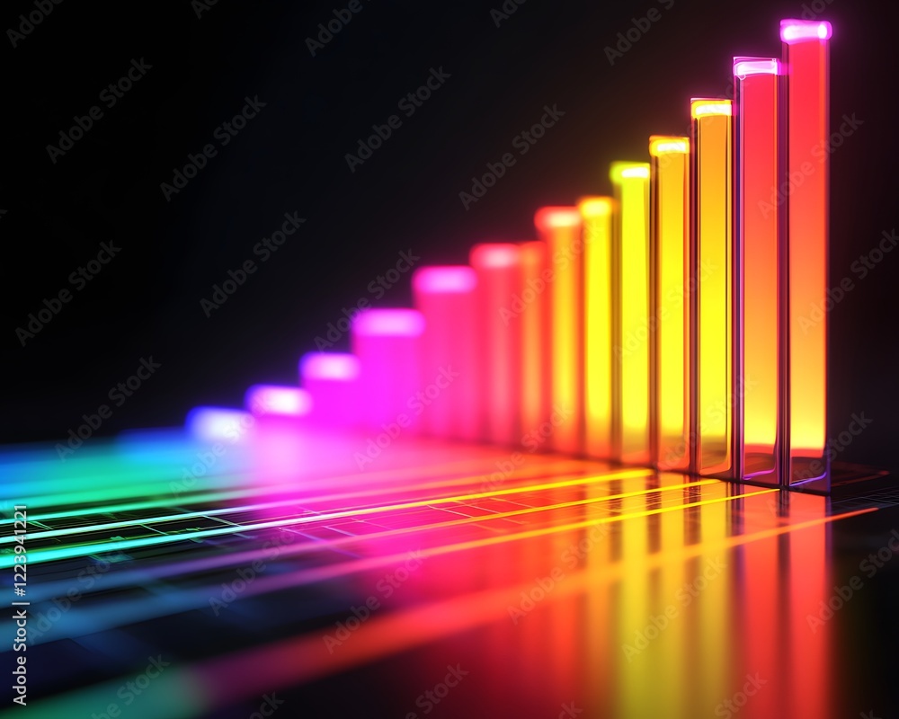 Poster colorful sound wave bars create a vibrant visual representation of audio levels against a dark backg