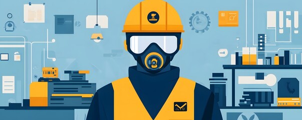 Fototapeta premium Innovative worker in safety gear, showcasing modern industrial technology and commitment to safety in the workplace.