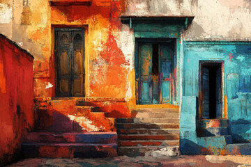 oil painting architecture of India