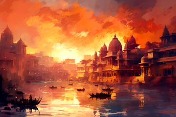 Obraz premium oil painting architecture of India