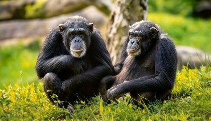 Fototapeta premium Two chimpanzees have a fun.