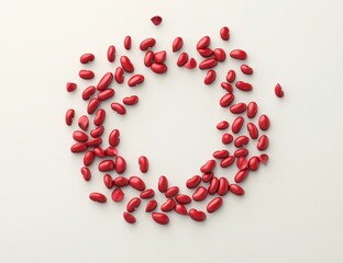 Obraz premium Red kidney beans arranged in a circle on white background.