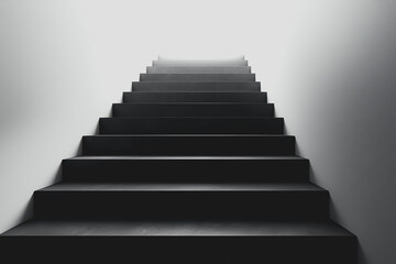 Fototapeta premium Black and white photograph of a staircase with a focus on the steps and surrounding architecture