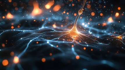 Obraz premium Glowing neuron network, abstract neural connections.