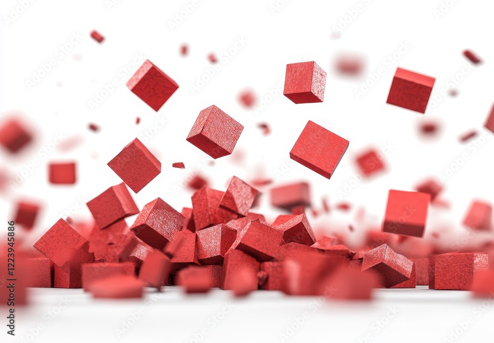 Aufkleber red cubes exploding, scattered on white background. (2)