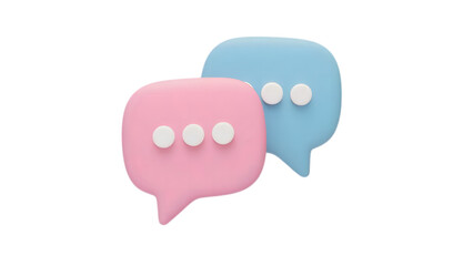3D Cartoon Speech Bubbles in Pink and Blue with Chat Dots Isolated on White

