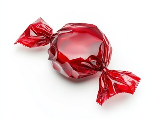 Red candy wrapped in cellophane.
