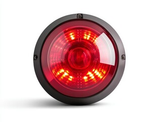Round red LED warning light isolated on white.
