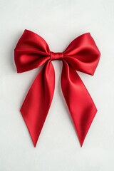 Red satin ribbon bow on white background.