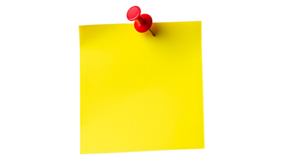 Blank Yellow Sticky Note with Red Push Pin Isolated on White Background

