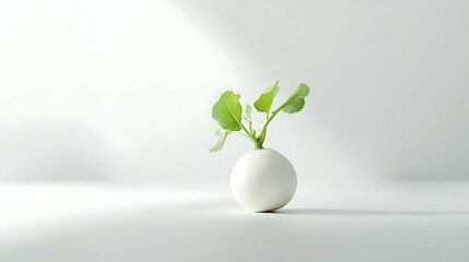 Fresh white radish with green leaves on white background
