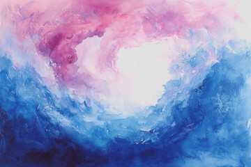 Obraz premium Painting of a pink and blue sky with soft clouds and a calm atmosphere during sunset or sunrise