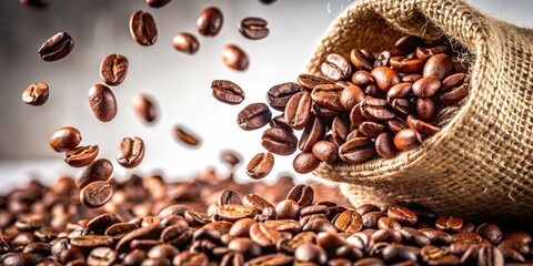 Obraz premium Long Exposure Coffee Beans Burlap Sack Spill - Rich Textures, Earthy Tones