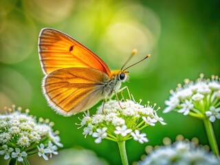 Obraz premium Long Exposure Orange Butterfly White Flower Green Bokeh Photography, Nature Macro, Insect Wildlife, Floral Art, Butterflies on Flowers, High-Resolution Image