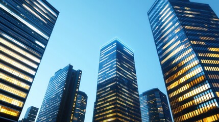 Fototapeta premium Illuminated Skyscrapers at Dusk