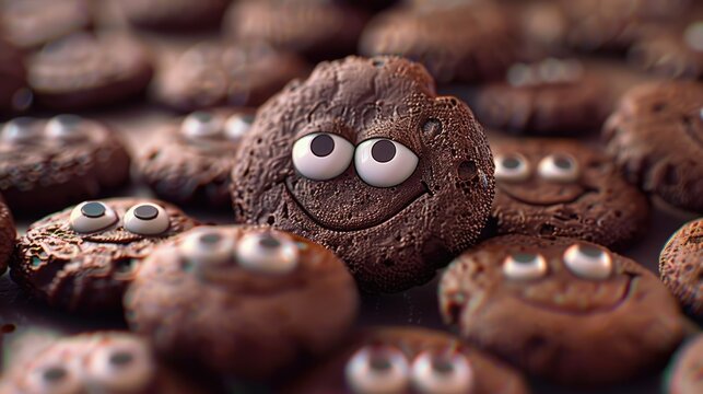 a cute chocolate cookie with eyes and mouth