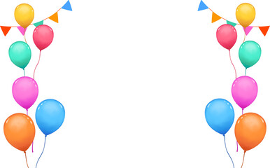 風船　バルーン　枠　素材　水彩　飾り　ガーランド　見出し　タイトル　飾り枠　おしゃれ　ポップ　キラキラ　シンプル　イベント　バースデー　アニバーサリー　フェス　ゴールデンウィーク　行楽　ギフト　白背景　透過　watercolor balloons frame,bunting 