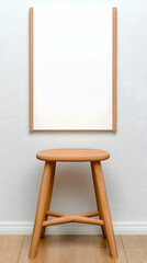 Blank poster, wooden stool, wall, home decor mockup