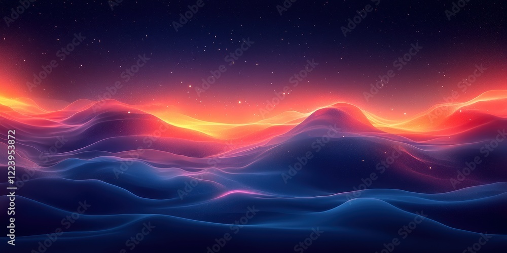 Poster abstract gradient background with dark blue to warm orange transition glowing texture wave design