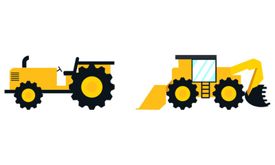 Agricultural and farming machinery and equipment on field vector set