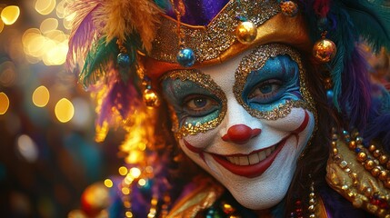 Mystical Mardi Gras Jester: A Captivating Portrait
