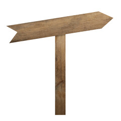 Wooden signpost with arrow-shaped pointer isolated on white