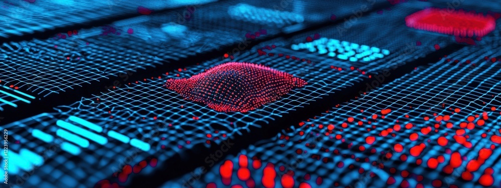 Poster abstract digital landscape with glowing grids and vibrant textures creating a futuristic technology 