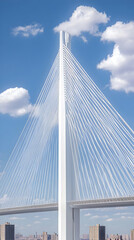 Obraz premium Cable-stayed bridge, city skyline, blue sky