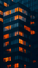 Obraz premium City night building, illuminated windows, urban scene, architecture