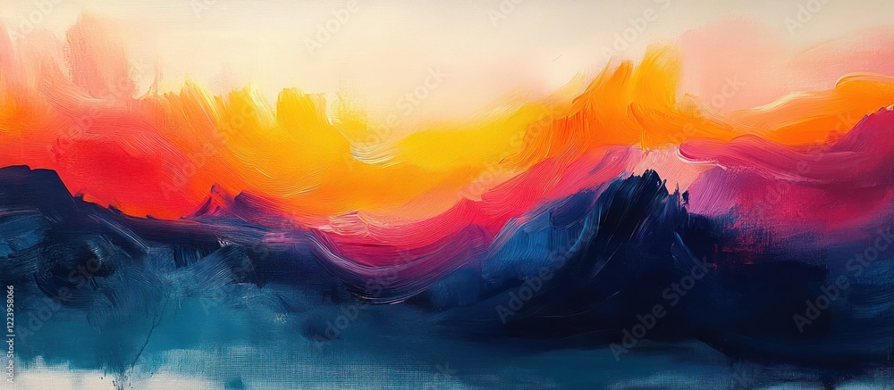 Aufkleber bold abstract expressionism background with vibrant red orange gradient and glowing shapes on dark b