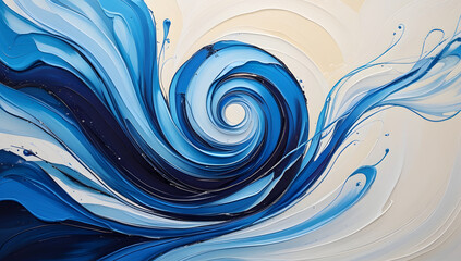abstract blue color mixed vibrant swirling patterns flow and curl circular paint design background