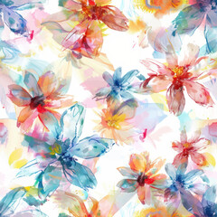 Cute floral pattern, pastel colors watercolor seamless pattern. Watercolor print in rustic vintage style, textile or wallpapers.