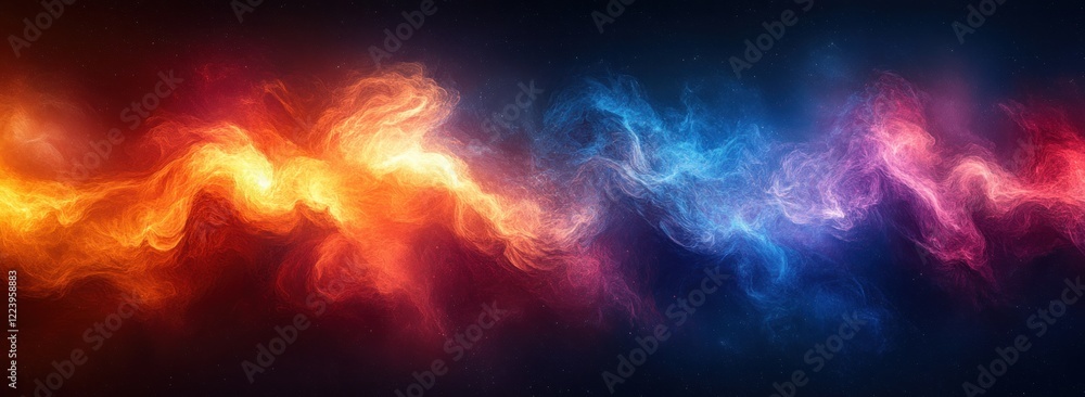 Poster cool blue warm red abstract expressionism gradient background soft shimmering light
