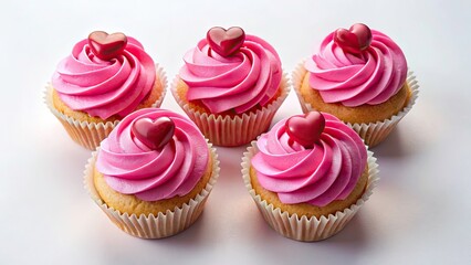 Pink Heart Cupcakes: Drone Aerial Photography of Delicious Valentine's Day Dessert