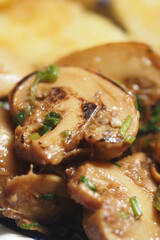 Savory mushrooms cooked with herbs and spices