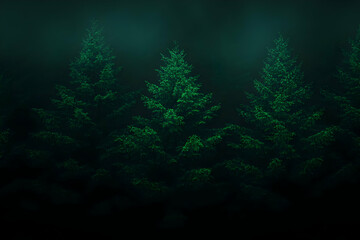 Dark forest, mysterious trees, foggy night, background blur, nature wallpaper