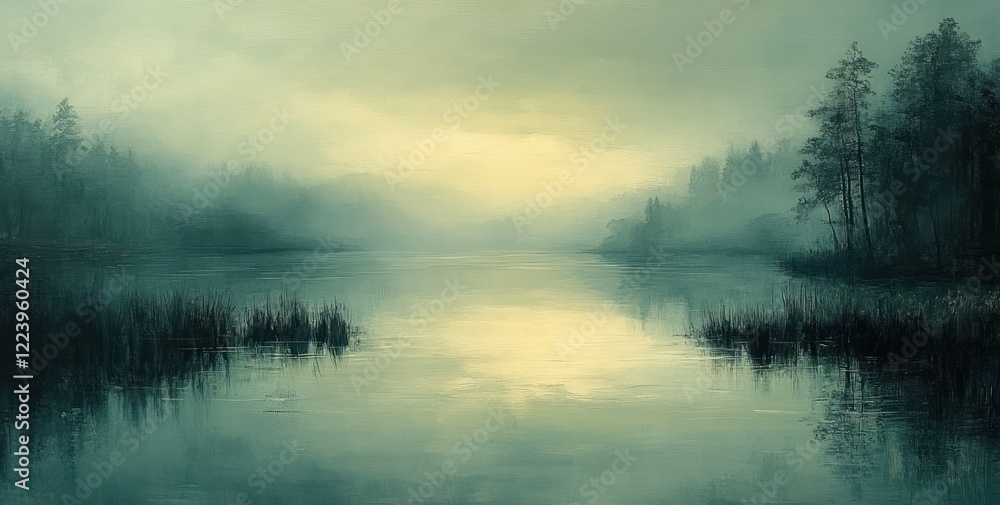 Poster abstract soft gradient green and gray landscape background with dreamy atmosphere and gentle brush s