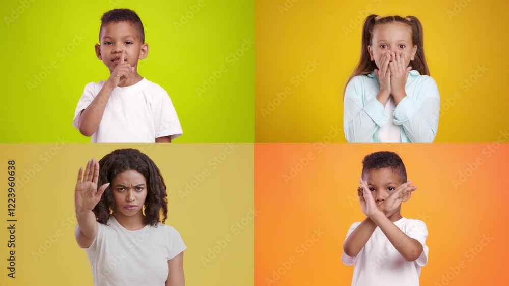 Poster a collection of diverse individuals showcases distinct emotional gestures against colorful backgroun
