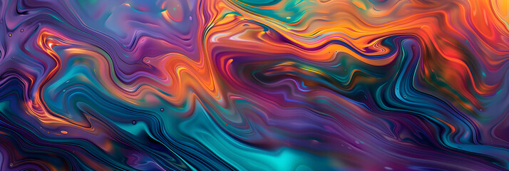 Iridescent Abstract Oil Slick Design Featuring Swirling Gradients of Vibrant Hues and Glossy Highlights