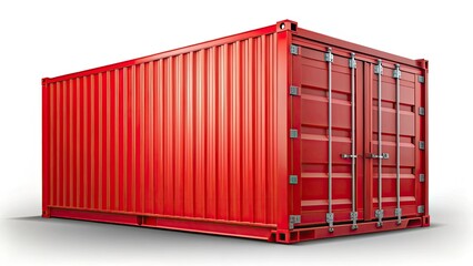 Fototapeta premium Red Shipping Container Side View Isolated on Transparent Background PNG - Freight Storage, Cargo Transport, Industrial Equipment, Shipping Logistics, Containerized Solutions
