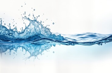 Clear water splash on white background. Pristine water surface with ripples, bubbles. Pure liquid essence. Tranquil, natural beauty. Ideal for eco nature themes. Clean water with refreshing clarity.