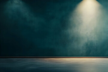 Dark teal room, spotlight, empty floor, background