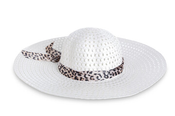 Stylish beach hat on white background