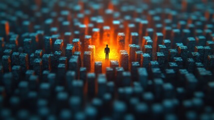 Fototapeta premium an orange person who stands out among the expanse of black figures 