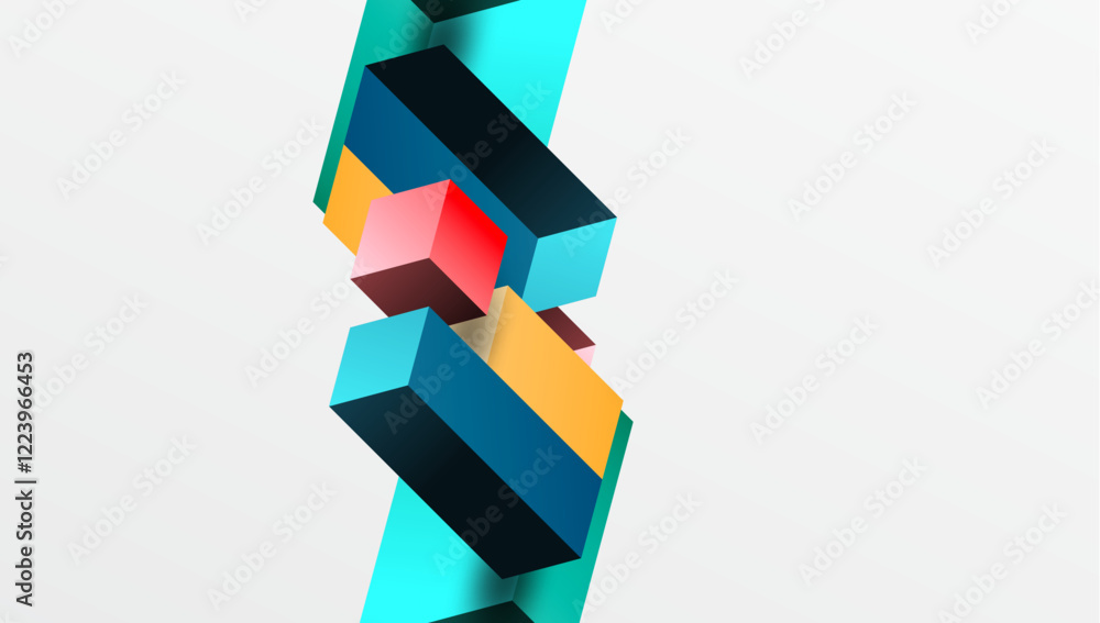 Poster sleek abstract design featuring isometric 3d blocks in a clean, modern composition. perfect for tech