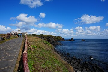 fine view with seaside walkway and clouds