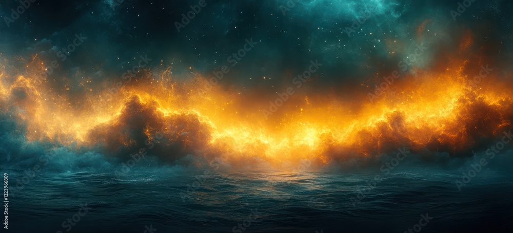 Poster vibrant teal yellow gradient abstract background with noise texture and dark backdrop for retro post