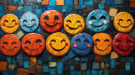 A Colorful Mosaic of Emoji Faces Expressing Joy and Diversity in a Vibrant Artistic Style